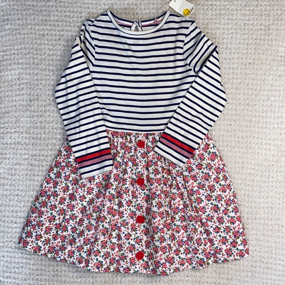 NWT MINI BODEN FLOWER/STRIPES DRESS